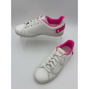 Valentino Rockstud Backnet Logo Sneakers White Neon Pink Leather Size 38 / 8